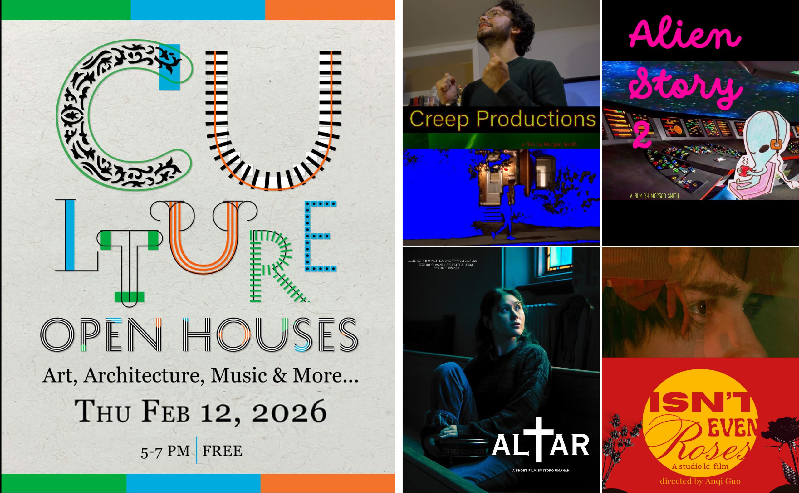 event poster and posters for 4 student films